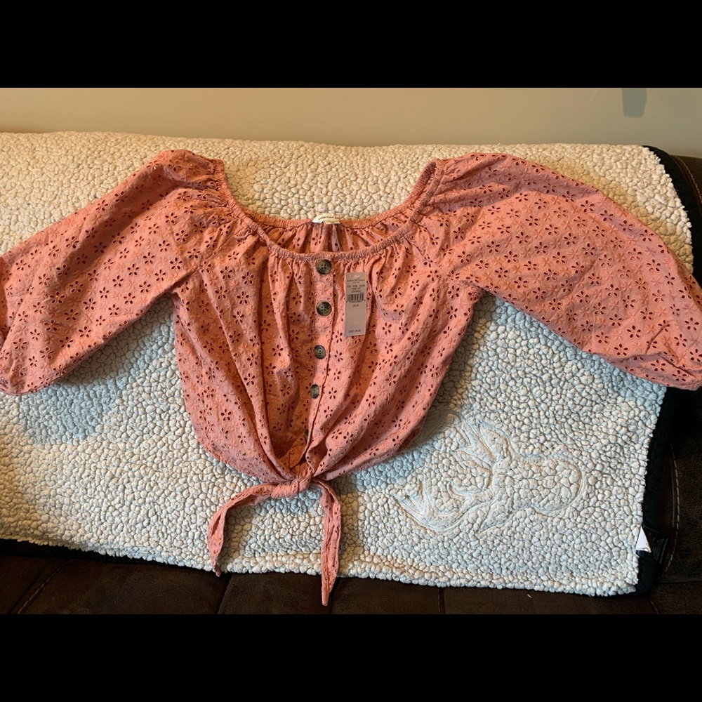 Blush peasant crop top with tie